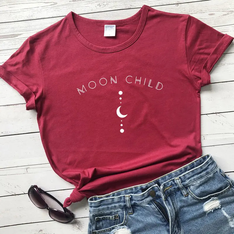 Moon Child 100% Cotton T-shirt Spiritual Women Gothic Black Tshirt Aesthetic Graphic Witchy Tee Shirt Top Camiseta Dropshipping