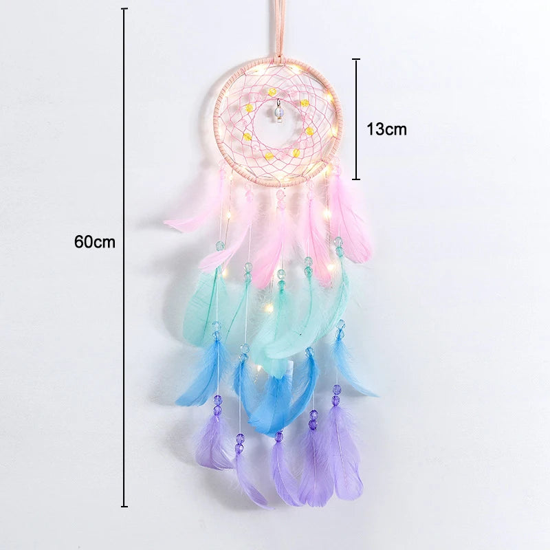 2022 Wall Dream Catcher Led Handmade Feather Braided Wind Chimes Art For Room Decoration Hanging Home Christmas Decor Poster