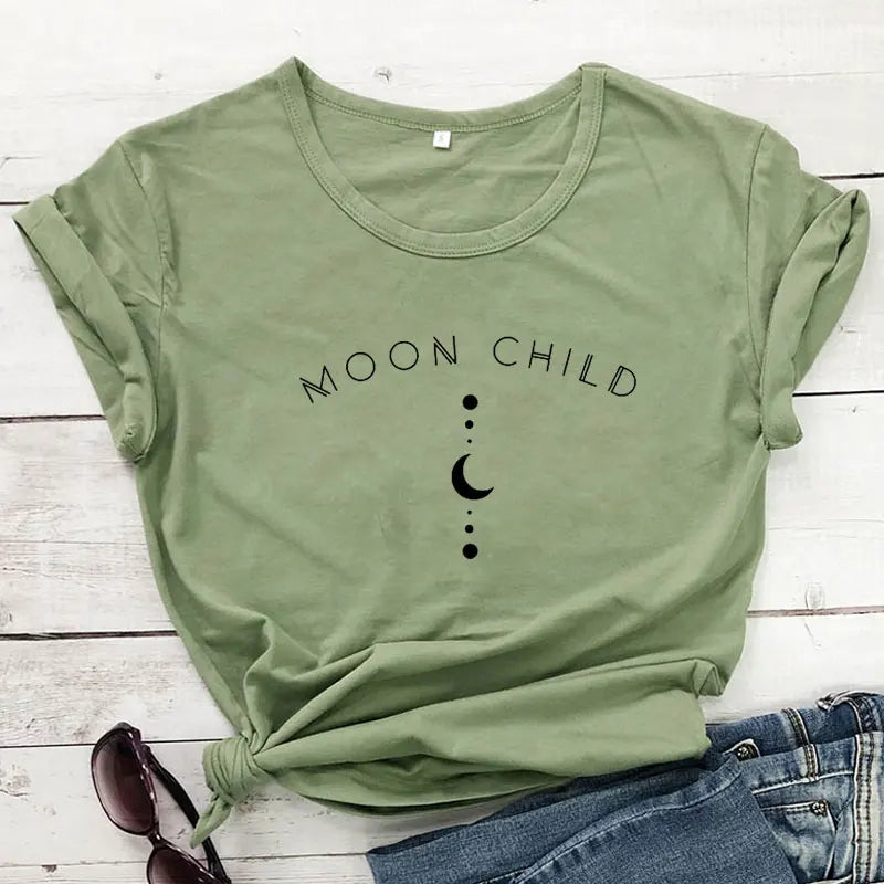 Moon Child 100% Cotton T-shirt Spiritual Women Gothic Black Tshirt Aesthetic Graphic Witchy Tee Shirt Top Camiseta Dropshipping