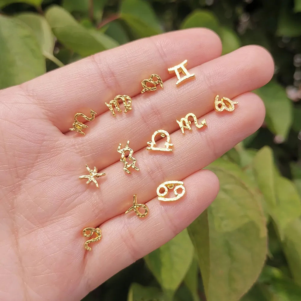 1Pair 12 Constellation Symbol Stud Earrings Virgo Leo Libra Aquarius Zodiac Cartilage Earrings Piercing Jewelry Birthday Gifts