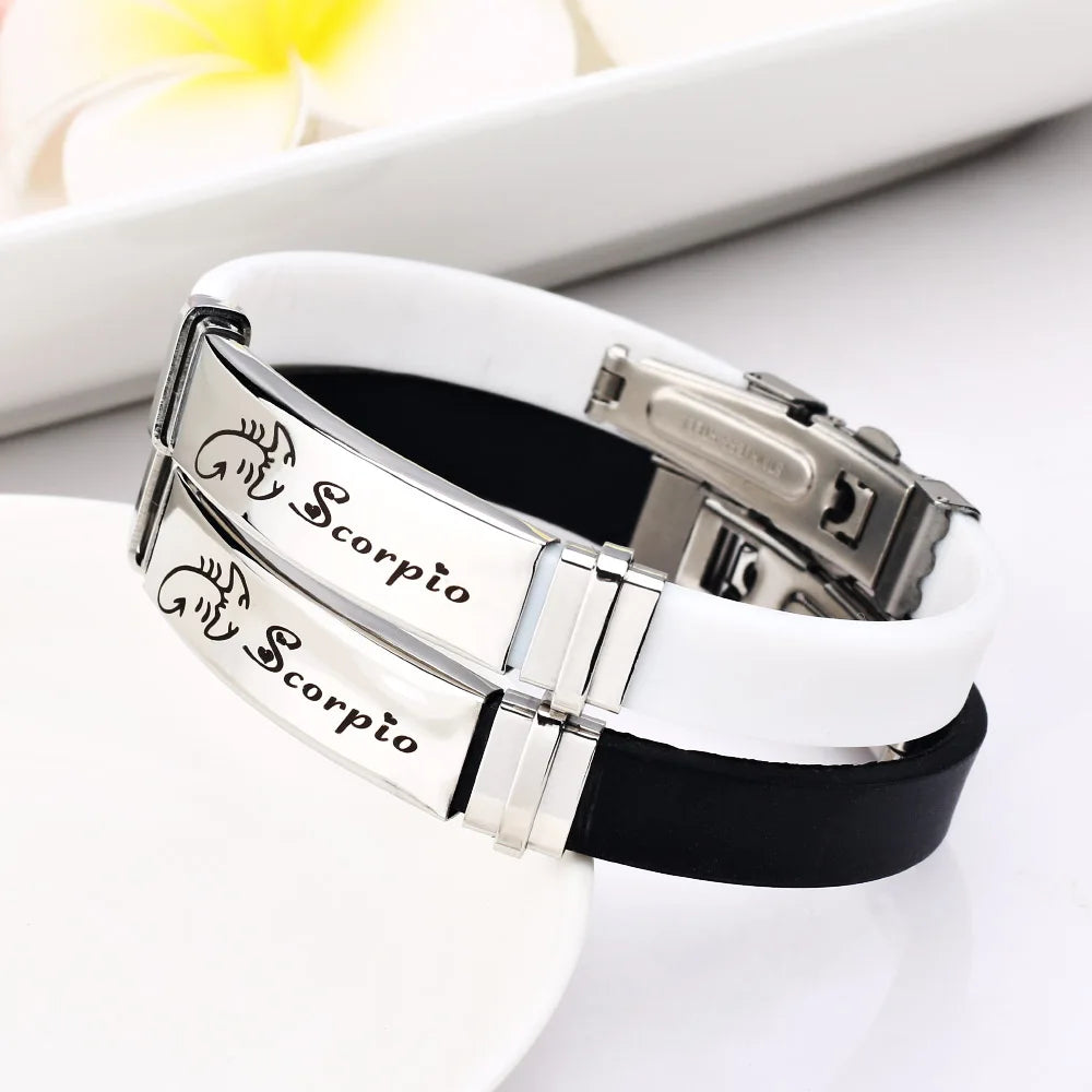 12 Constellation Stainless Steel Silicone Couple Bracelet Fashion 12 Zodiac Ladies Casual Punk Bracelet for Men's Accessories