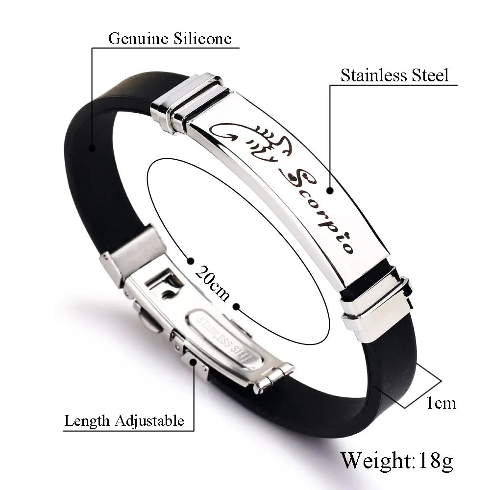 12 Constellation Stainless Steel Silicone Couple Bracelet Fashion 12 Zodiac Ladies Casual Punk Bracelet for Men's Accessories