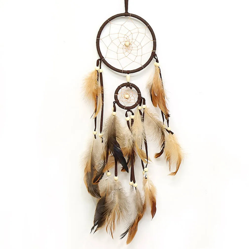 Dream Catcher  Accessories Feather Pendant Decoration Ornament CircularDark BrownOC-2017