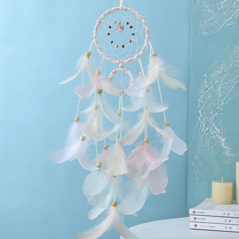 2022 Wall Dream Catcher Led Handmade Feather Braided Wind Chimes Art For Room Decoration Hanging Home Christmas Decor Poster