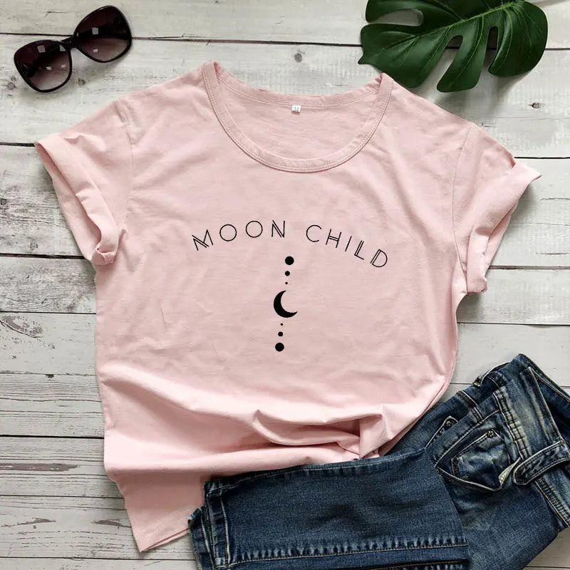 Moon Child 100% Cotton T-shirt Spiritual Women Gothic Black Tshirt Aesthetic Graphic Witchy Tee Shirt Top Camiseta Dropshipping