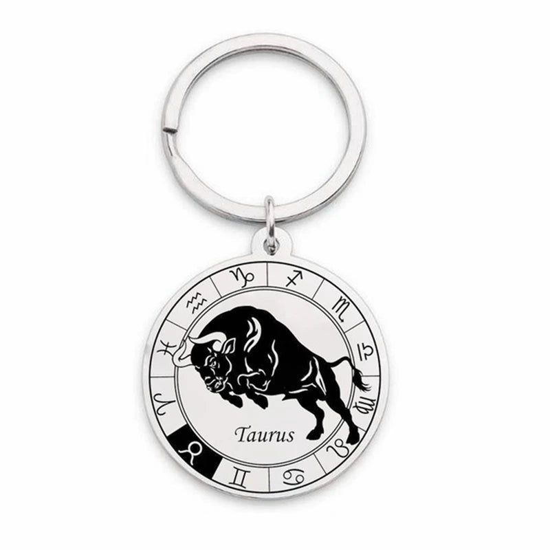 100% Stainless Steel Zodiac Pendant Keychain Wholesale Men Women Jewelry Dropshipping 12 Zodiac Sign Constellation Keychain