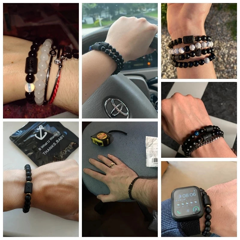 Classic 12 Constellation Beaded Bracelet Couple Natural Black Onyx Stone Elastic Zodiac Bracelet For Women Men Birthday Gift