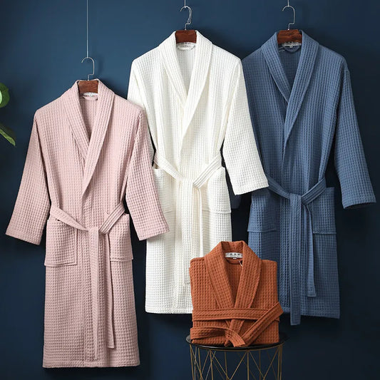 Autumn New Women 100% Cotton Kimono Bath Robe Bridesmaid Robes Femme Sexy Waffle Bathrobe Dressing Gown Bride Wedding Peignoir