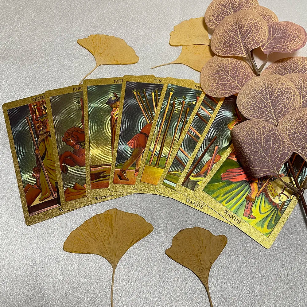 High Quality Golden Tarot Deck 12x7 for Beginners with Paper Guidebook Classic Divination Cards English Version