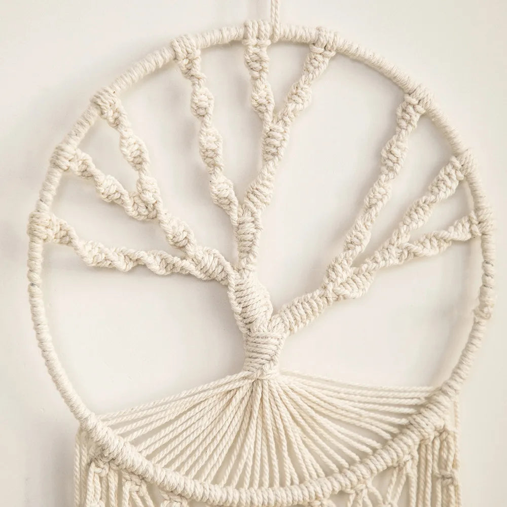 Nordic Style Macrame Tapestry Life Tree Leaves Dream Catcher Wall Hanging Tassel Home Room Kids Nursery Decor Gift