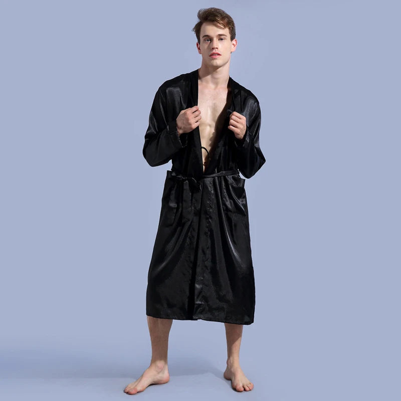 New Men Kimono Bathrobe Gown Groom Groomsman Wedding Robe Thin Satin Sleepwear Loungewear Casual Loose Home Clothes Nightwear