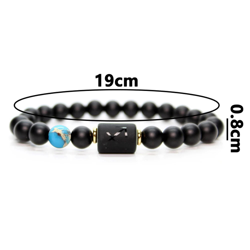 Classic 12 Constellation Beaded Bracelet Couple Natural Black Onyx Stone Elastic Zodiac Bracelet For Women Men Birthday Gift