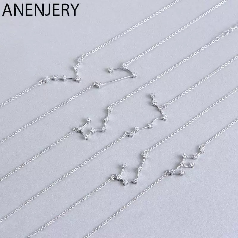 ANENJERY Silver Color 12 Constellation Zodiac Charm Bracelet For Women Birthday Gift Cubic Zircon Bracelet Jewelry S-B353