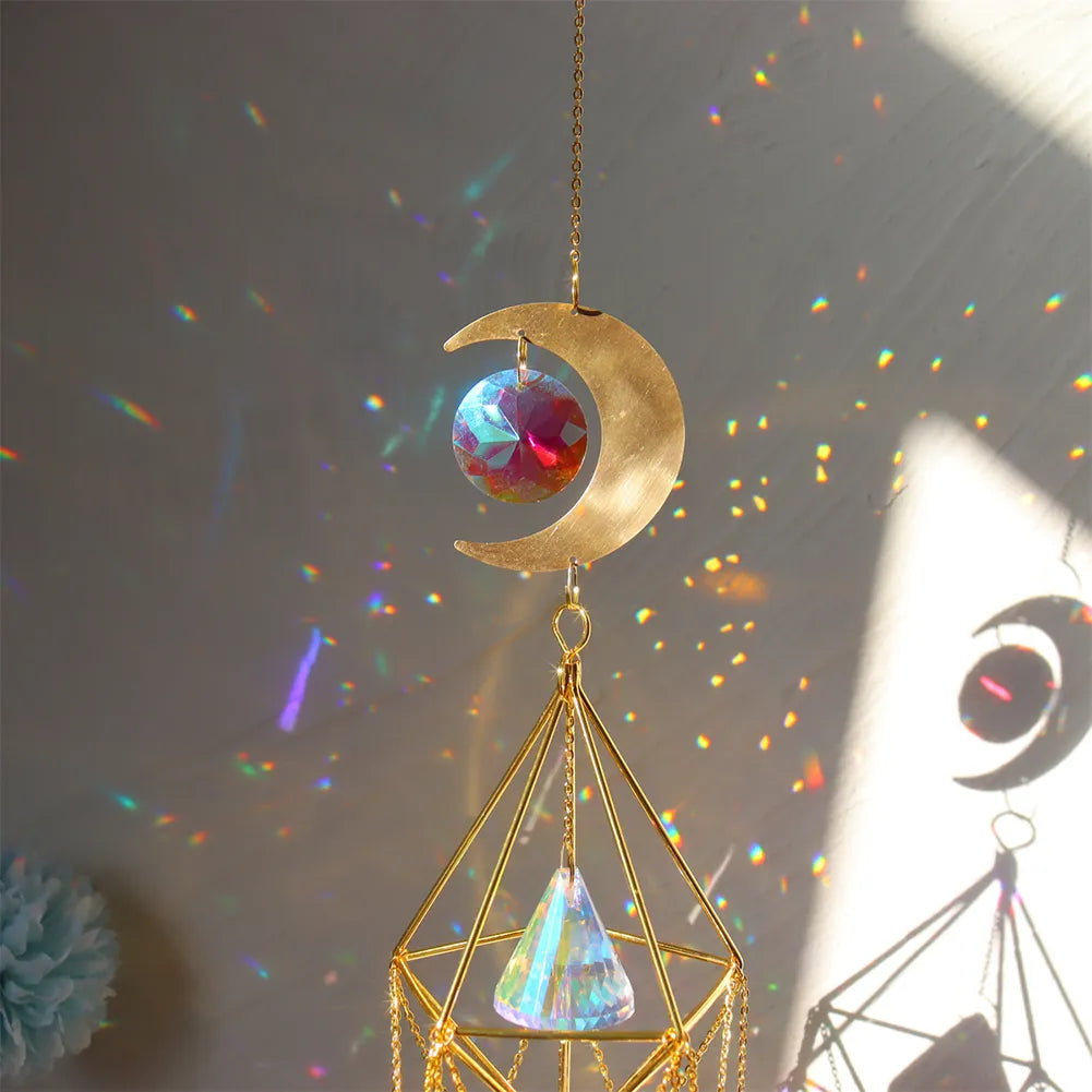 Crystal Wind Chime Hexagon Diamond Prism Hanging Rainbow Chaser Lighting Window Curtains Pendant Home Garden Decor Dream Catcher