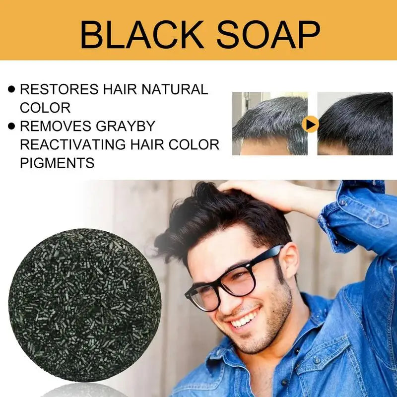 50g Instant Mens Black Soap Bar Natural Gray Hair Coverage Shampoo Bar Nourishing Scalp For White Grey Hair And Beard