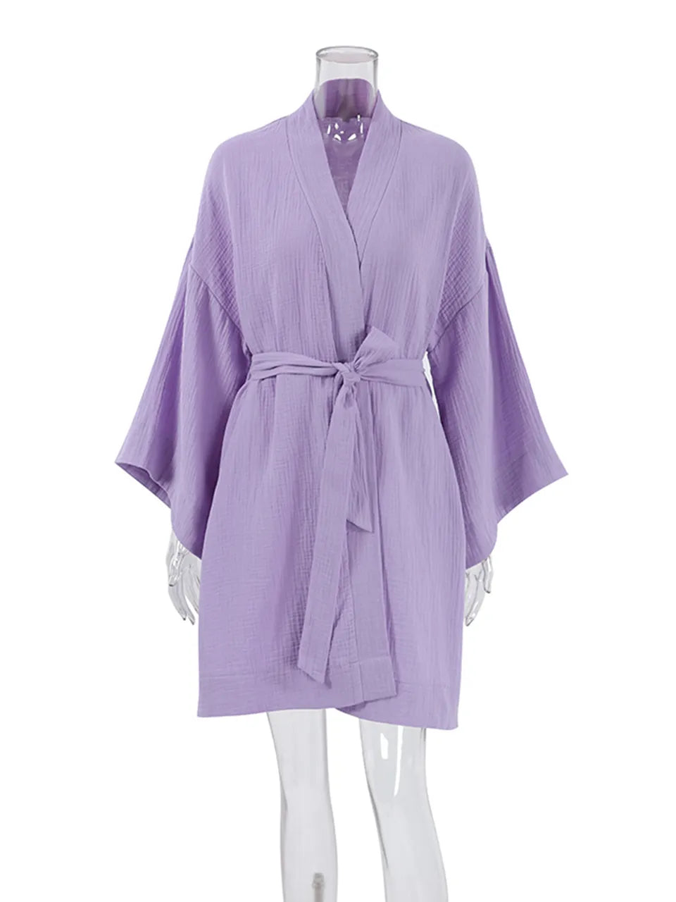 Linad Loose Robes For Women Casual Long Sleeve V Neck Sleepwear Sashes Cotton Bathrobe Female Summer Nightwear Solid Pajamas