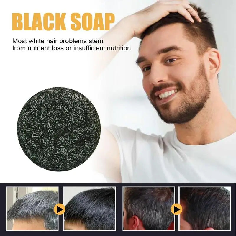 50g Instant Mens Black Soap Bar Natural Gray Hair Coverage Shampoo Bar Nourishing Scalp For White Grey Hair And Beard