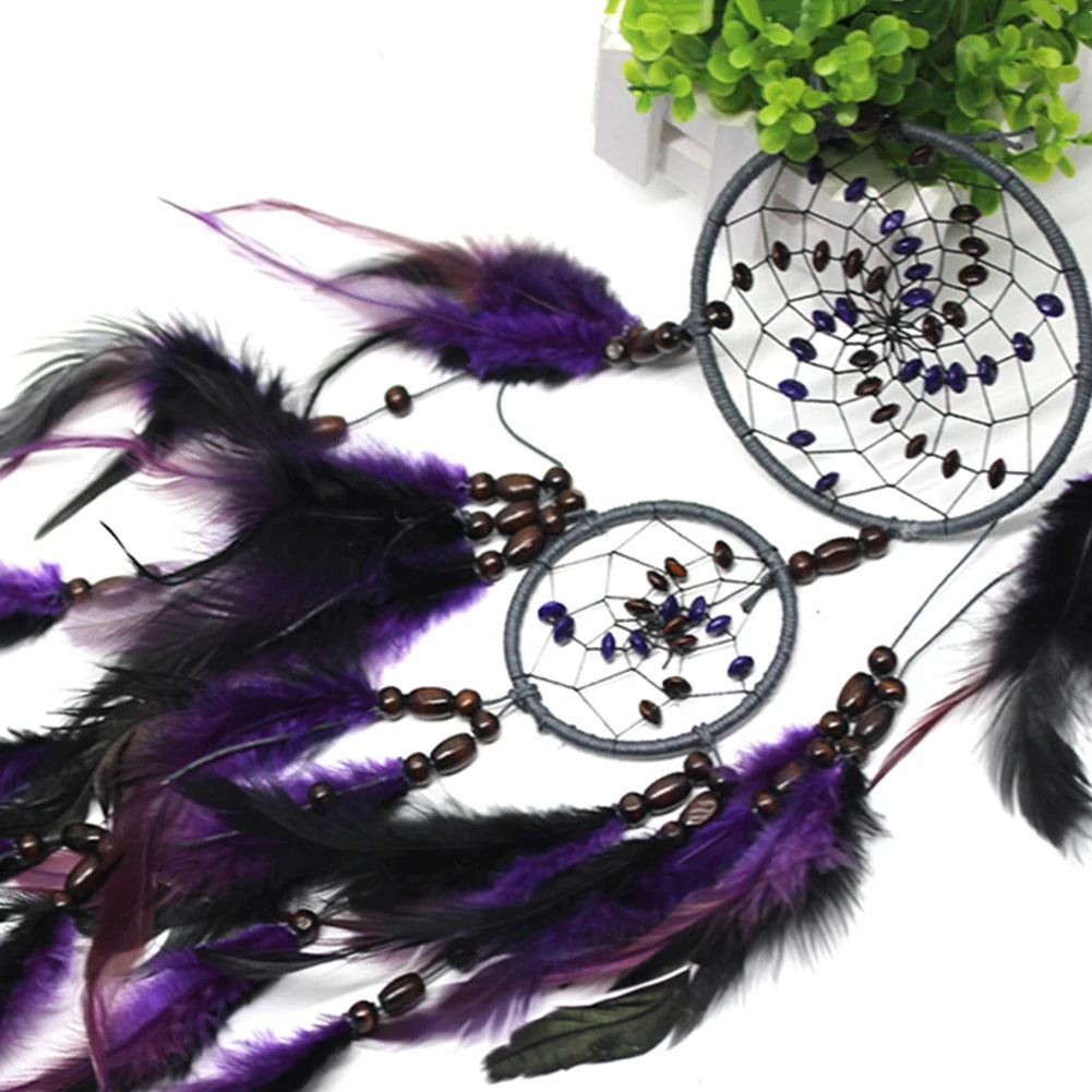 Purple Dream Catchers Feather Crafts Wind Chimes Handmade Indian Dreamcatcher Net for Wall Hanging Car Home Decor