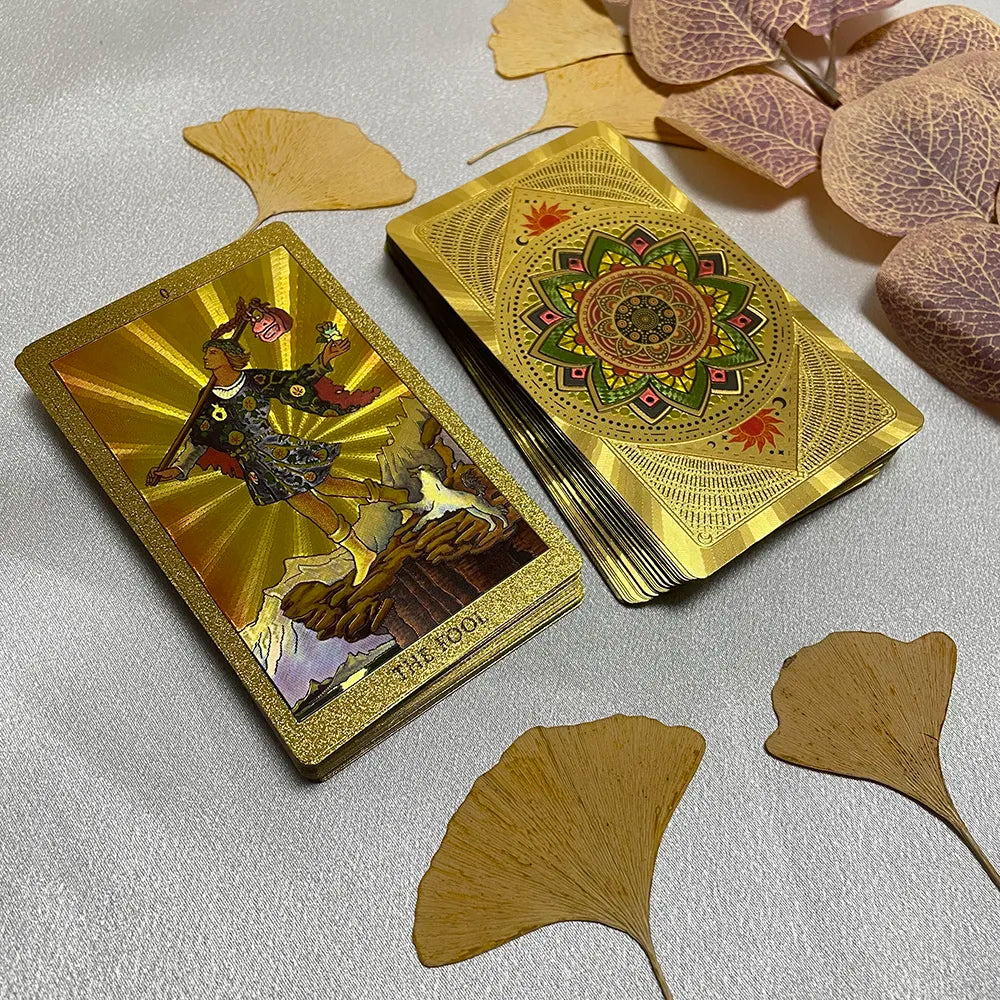 High Quality Golden Tarot Deck 12x7 for Beginners with Paper Guidebook Classic Divination Cards English Version