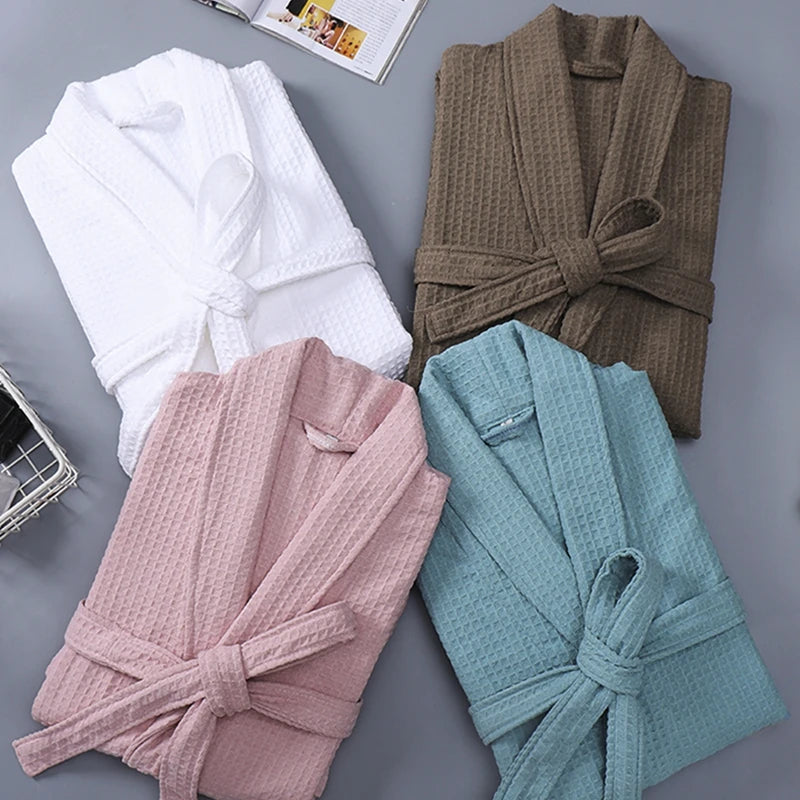 Waffle Bathrobe Women Summer 100% Cotton Robe Sleepwear Long Sleeve Brides Bathrobe Kimono Man Casual Home Clothing Pijamas