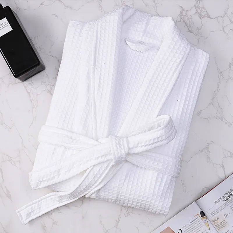 Waffle Bathrobe Women Summer 100% Cotton Robe Sleepwear Long Sleeve Brides Bathrobe Kimono Man Casual Home Clothing Pijamas