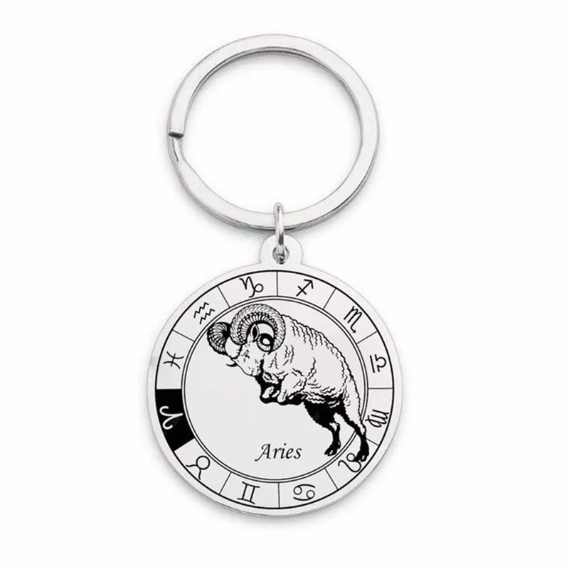 100% Stainless Steel Zodiac Pendant Keychain Wholesale Men Women Jewelry Dropshipping 12 Zodiac Sign Constellation Keychain