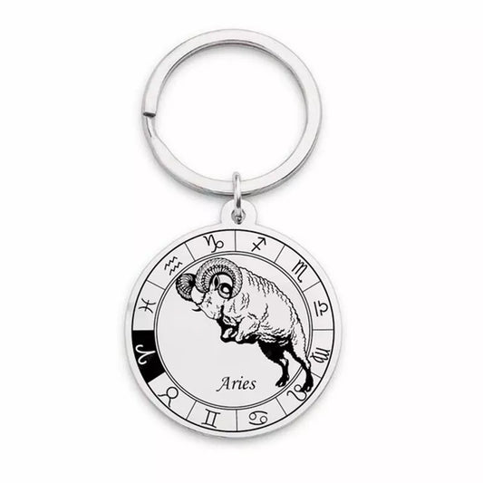 100% Stainless Steel Zodiac Pendant Keychain Wholesale Men Women Jewelry Dropshipping 12 Zodiac Sign Constellation Keychain