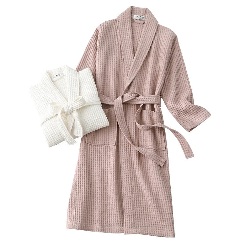 Autumn New Women 100% Cotton Kimono Bath Robe Bridesmaid Robes Femme Sexy Waffle Bathrobe Dressing Gown Bride Wedding Peignoir