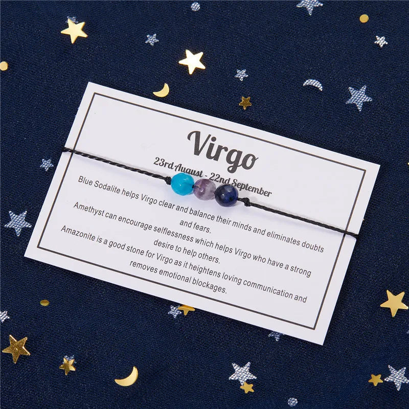 12 Constellation Cut Crystal Beaded Bracelet For Women Men Cancer Virgo Leo Libra Weave Zodiac Bangles Birthday Jewelry Gifts