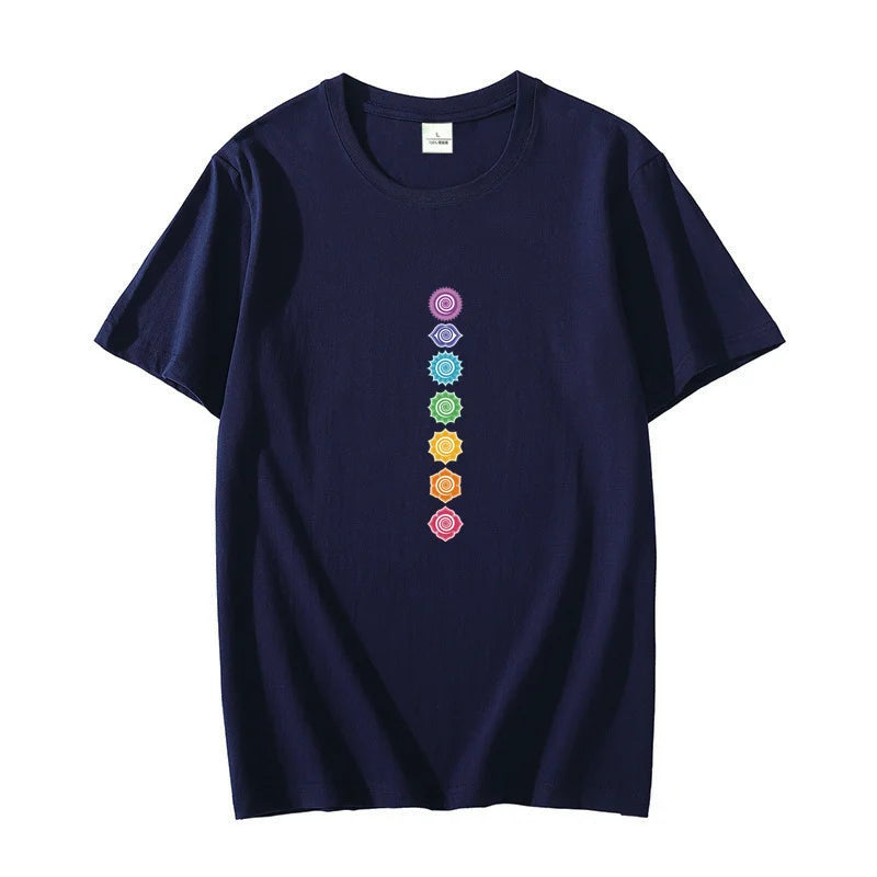 7 Chakras Spiritual Meditation Zen Om Buddhism Energy Cotton Men's T-shirt Harajuku graphic t shirts Oversized t shirt for men