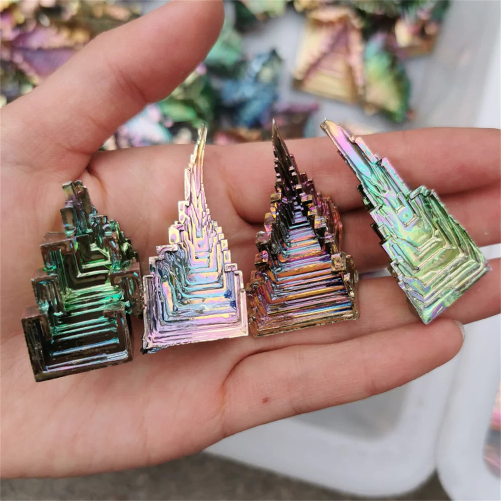 Natural Bismuth Tower Metal Mineral Pyramid Stones Gemstone Healing Stone Meditation Collection Or Decor Witchcraft Raw Crystals