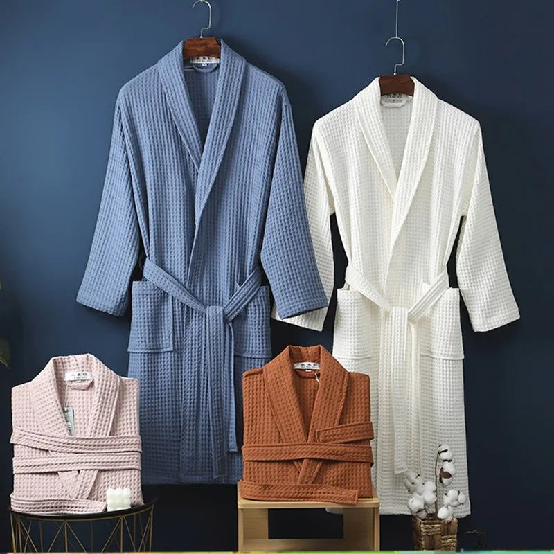 Autumn New Women 100% Cotton Kimono Bath Robe Bridesmaid Robes Femme Sexy Waffle Bathrobe Dressing Gown Bride Wedding Peignoir