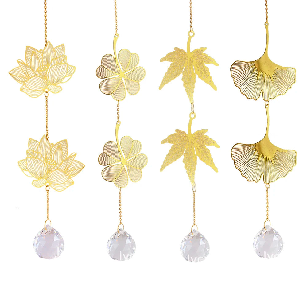 Crystal Prism Sun Catcher Hanging Decoration Lotus & Ginkgo Leaf Pendant Rainbow Chaser Home Garden Boho Window Art Dream Gift