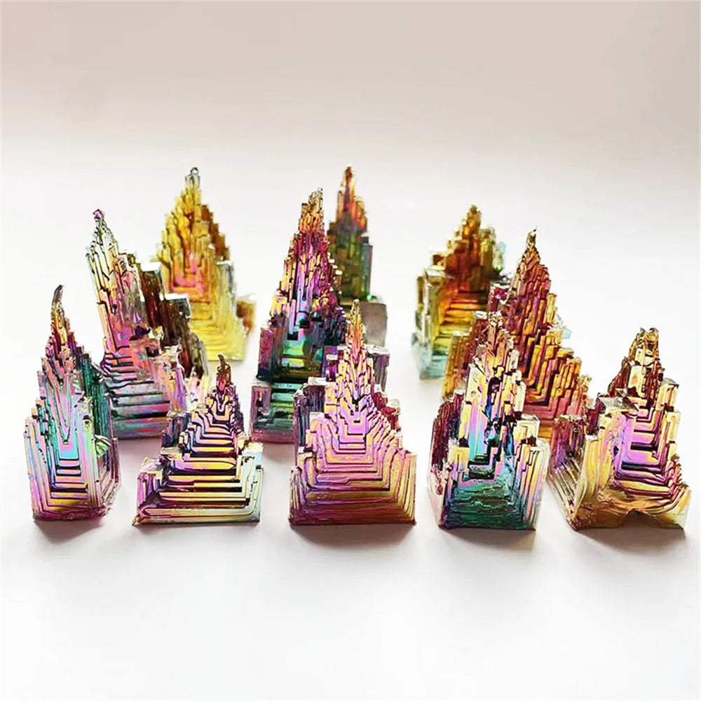 Natural Bismuth Tower Metal Mineral Pyramid Stones Gemstone Healing Stone Meditation Collection Or Decor Witchcraft Raw Crystals