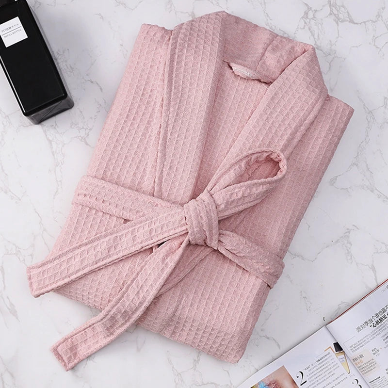 Waffle Bathrobe Women Summer 100% Cotton Robe Sleepwear Long Sleeve Brides Bathrobe Kimono Man Casual Home Clothing Pijamas